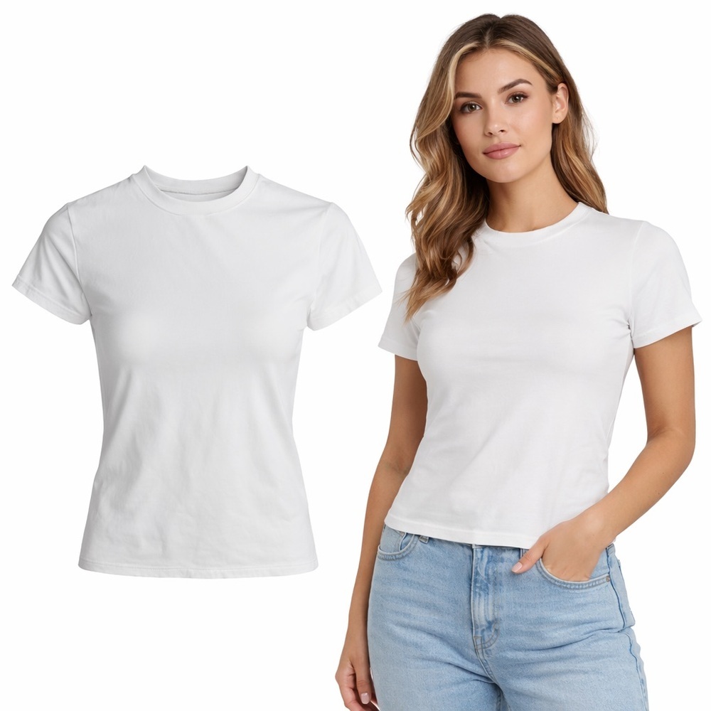 PUMIEY | White Fitted Crew Neck Stretch Tee | Polyamide Elastane | Size S